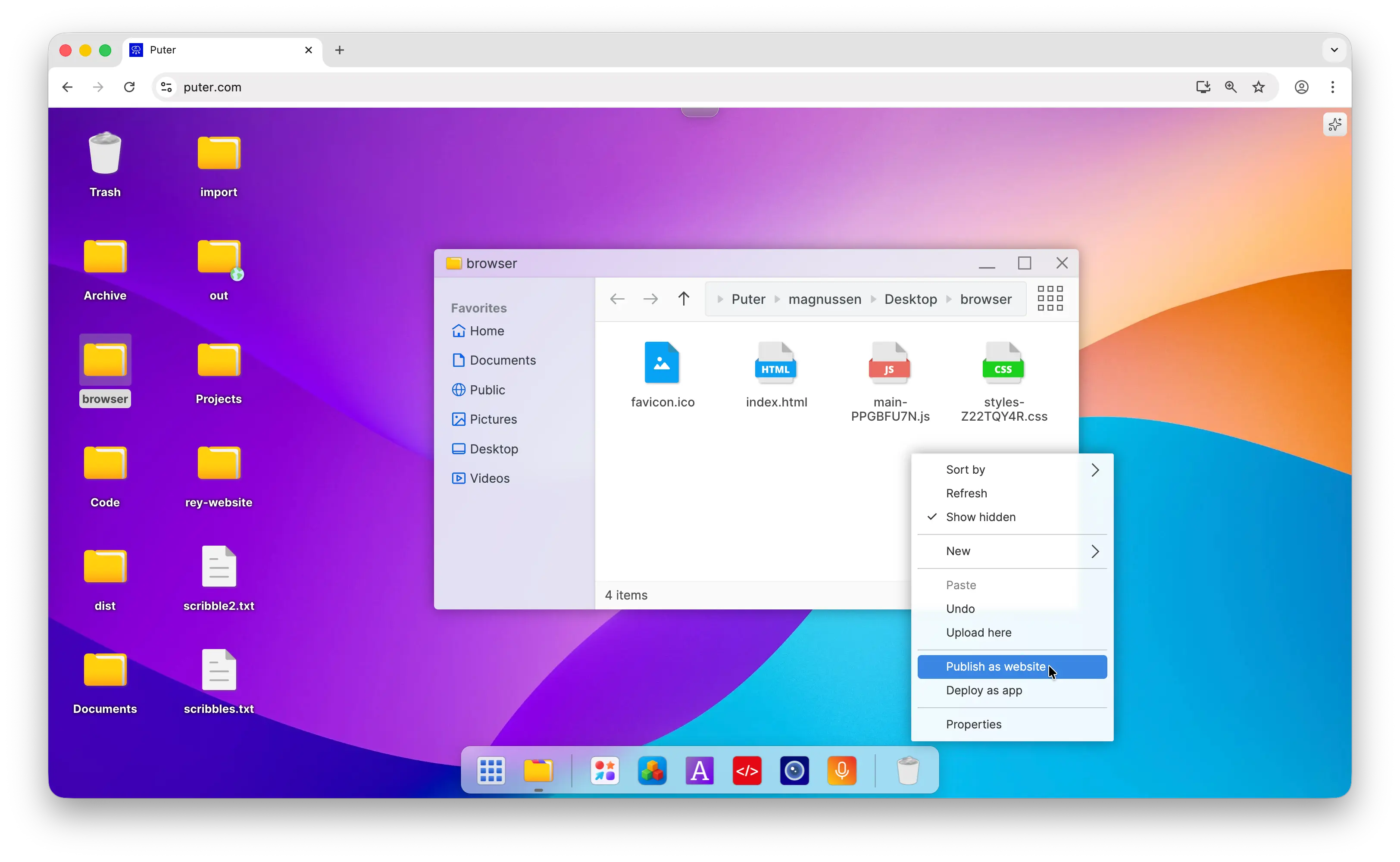 Context Menu: Publish as Website