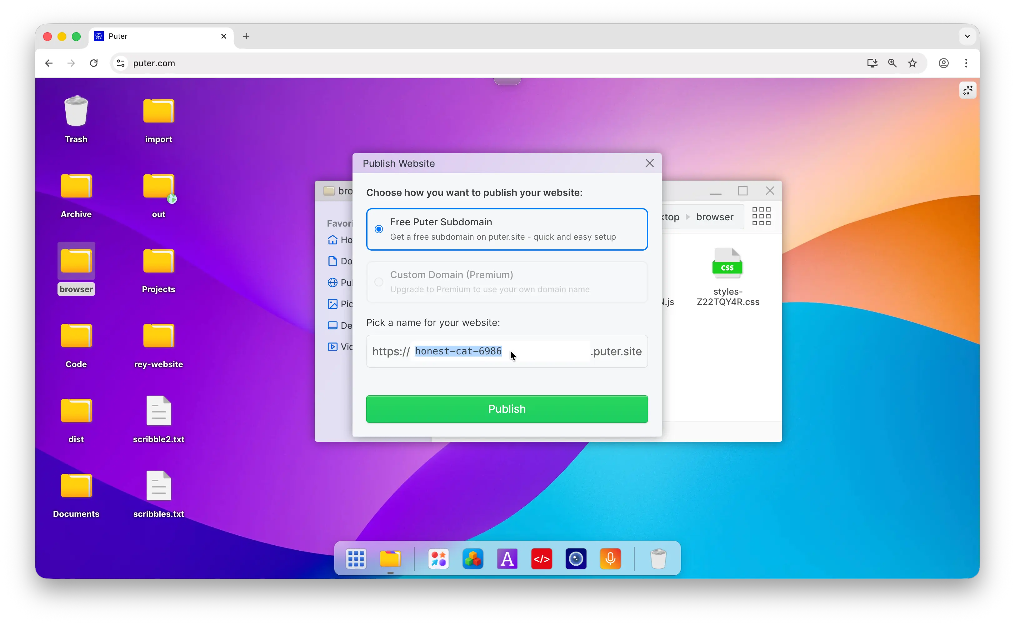 Choose free subdomain