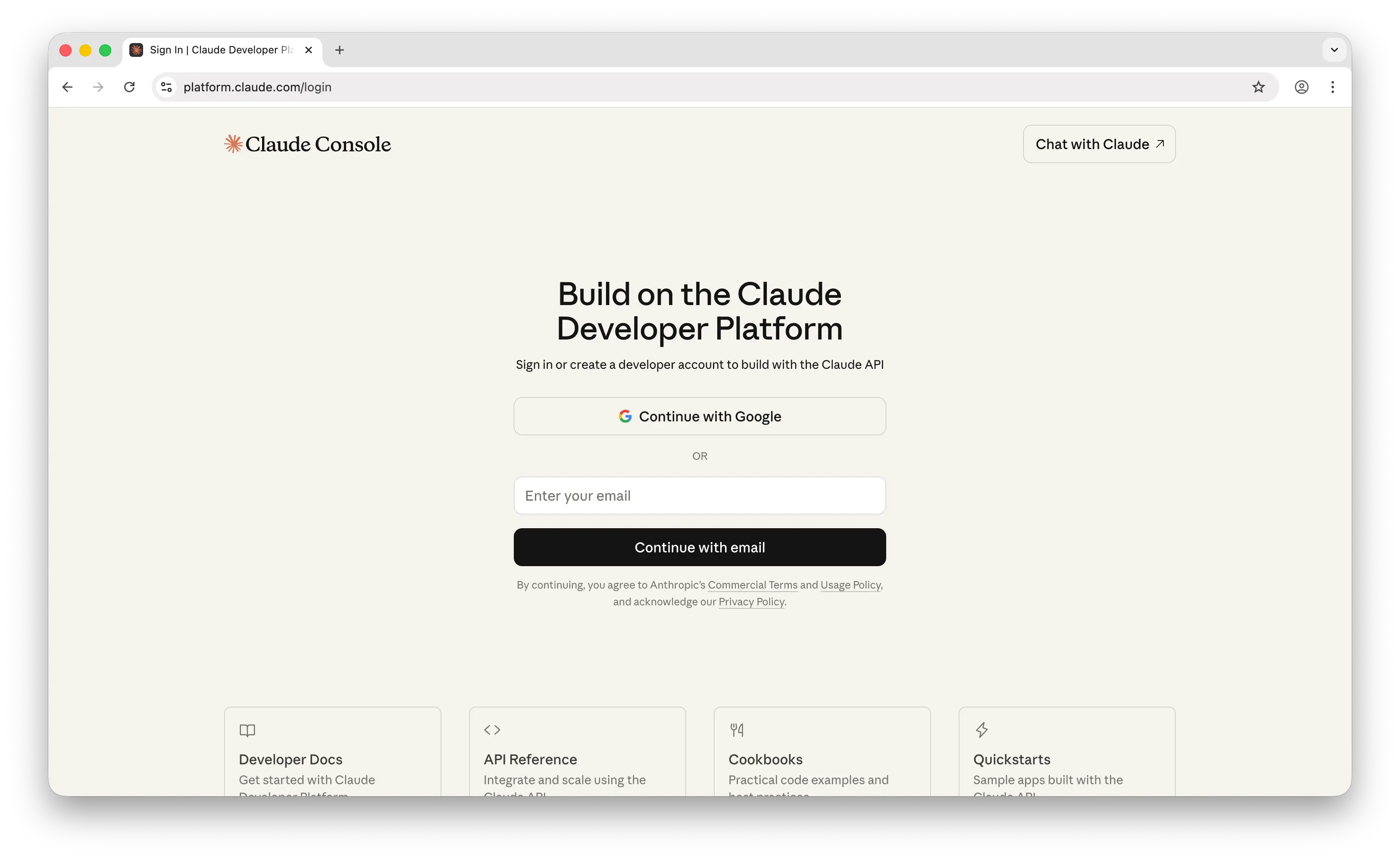Anthropic console sign-up page
