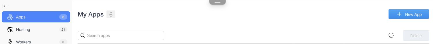 New App button on the My Apps page in Dev Center