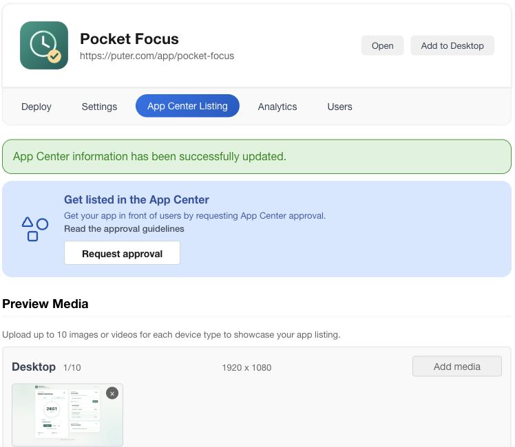Request approval button for the Pocket Focus listing