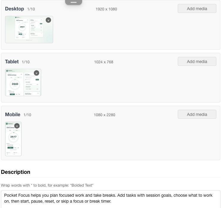 Desktop, tablet, and mobile preview images for Pocket Focus