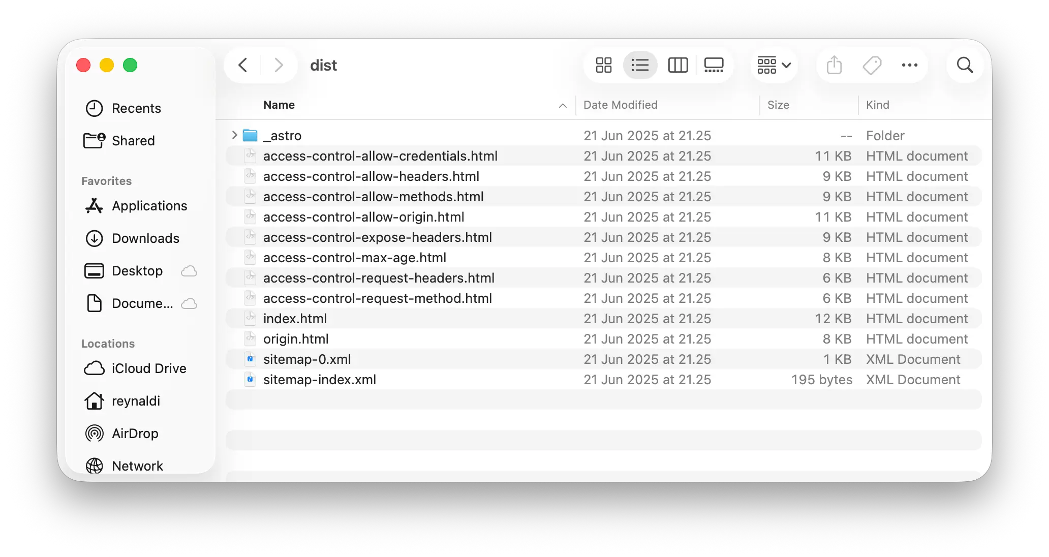 Astro static output folder
