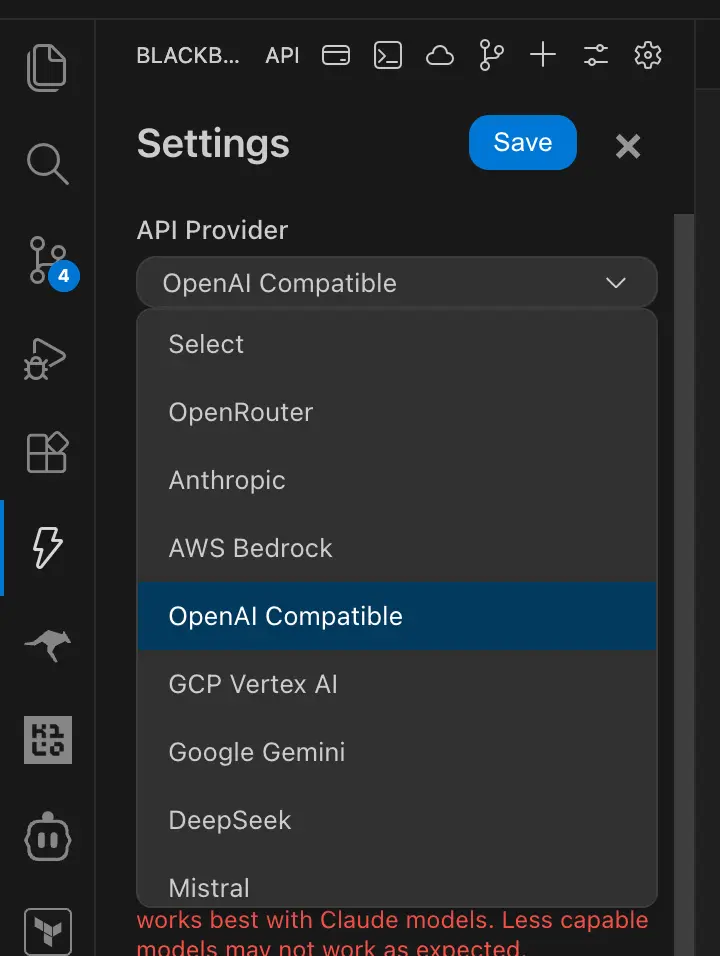 BLACKBOX AI API provider selection