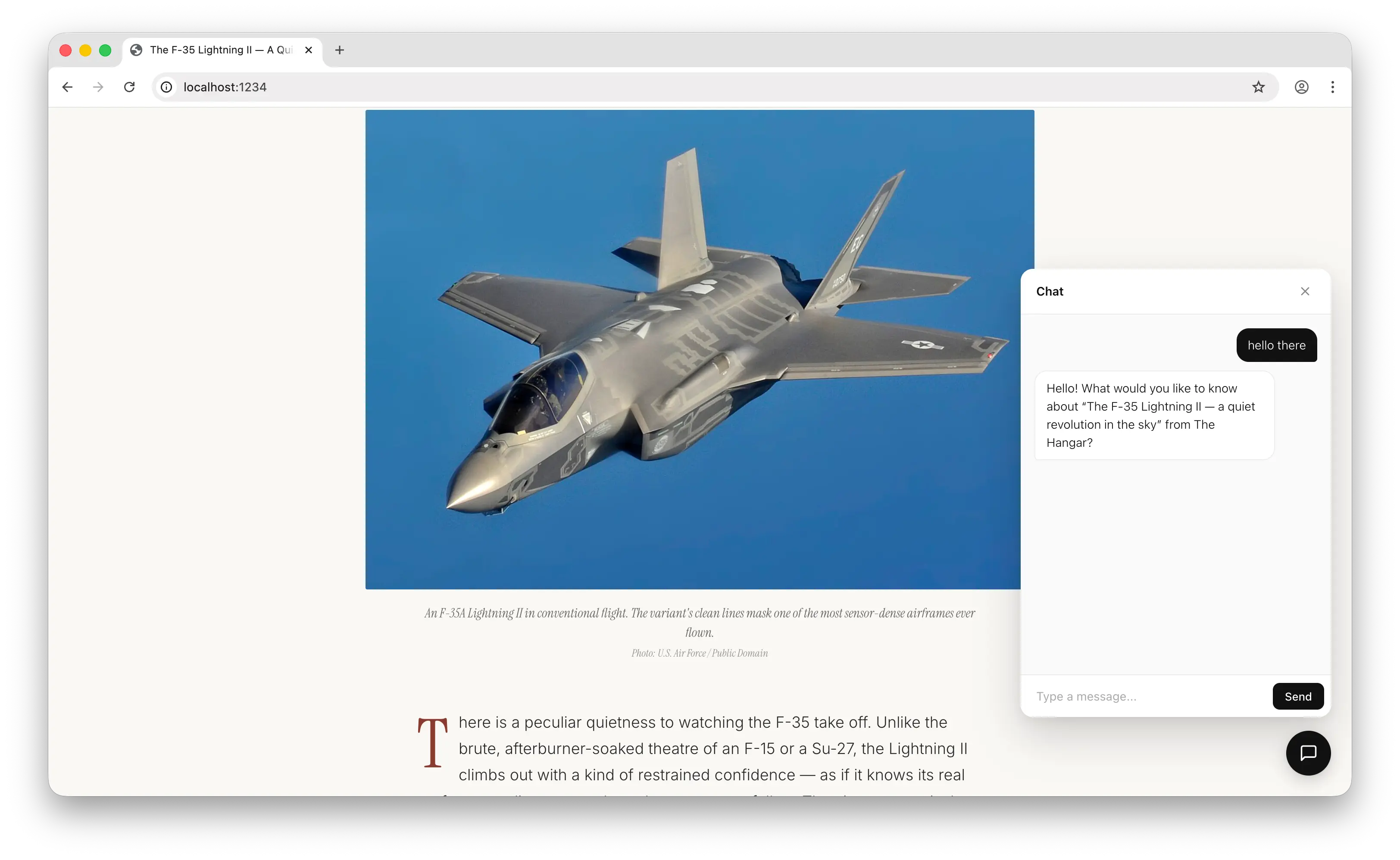 AI chatbot widget at the bottom right of a website