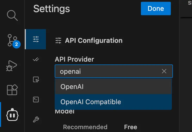Select OpenAI Compatible as API provider in Cline