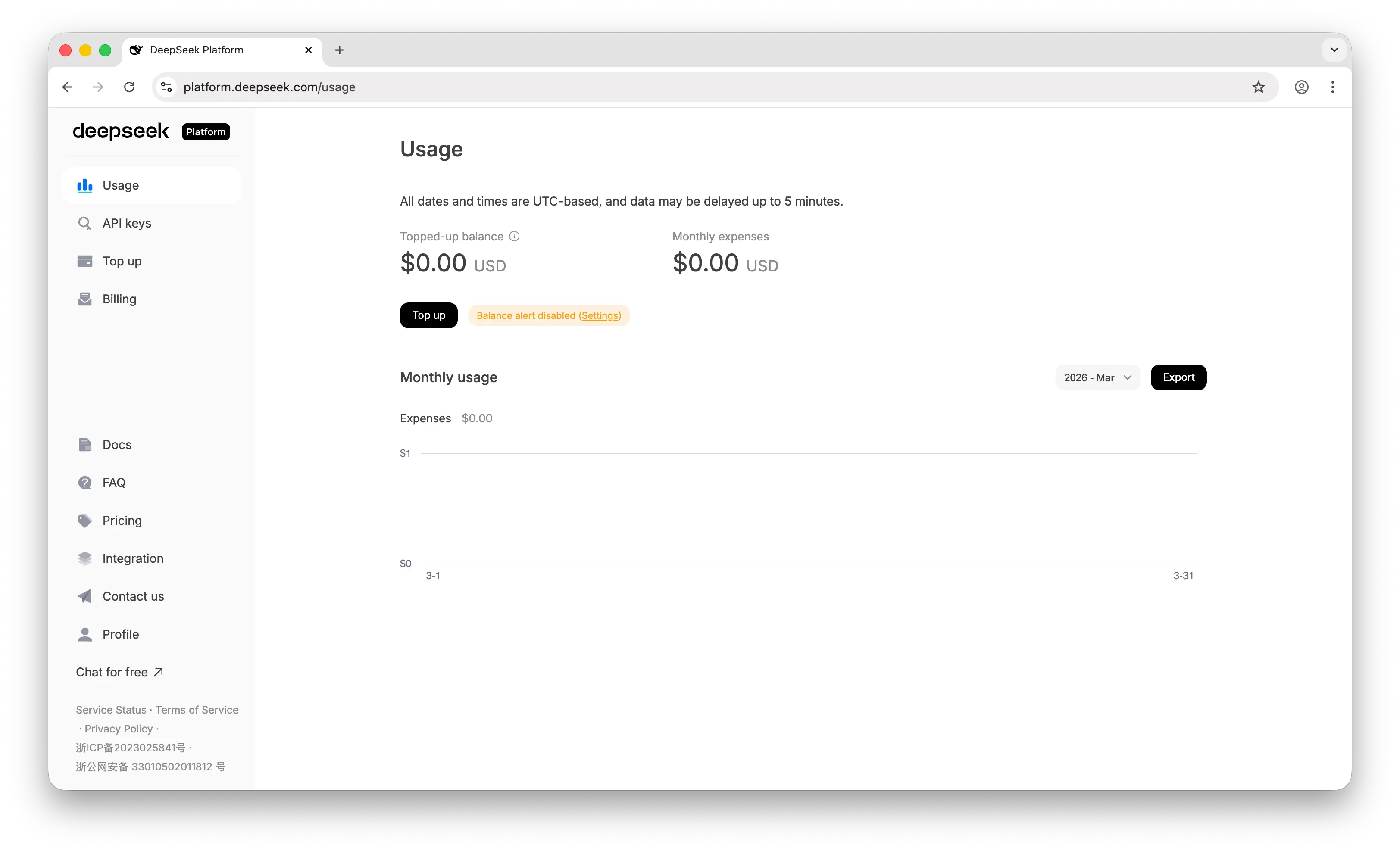 DeepSeek API platform dashboard