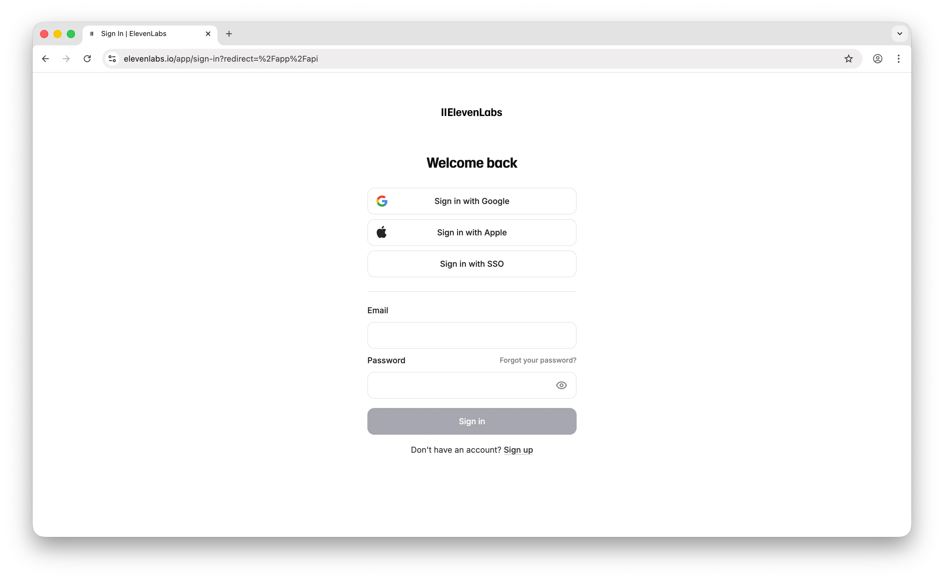 ElevenLabs sign-up page