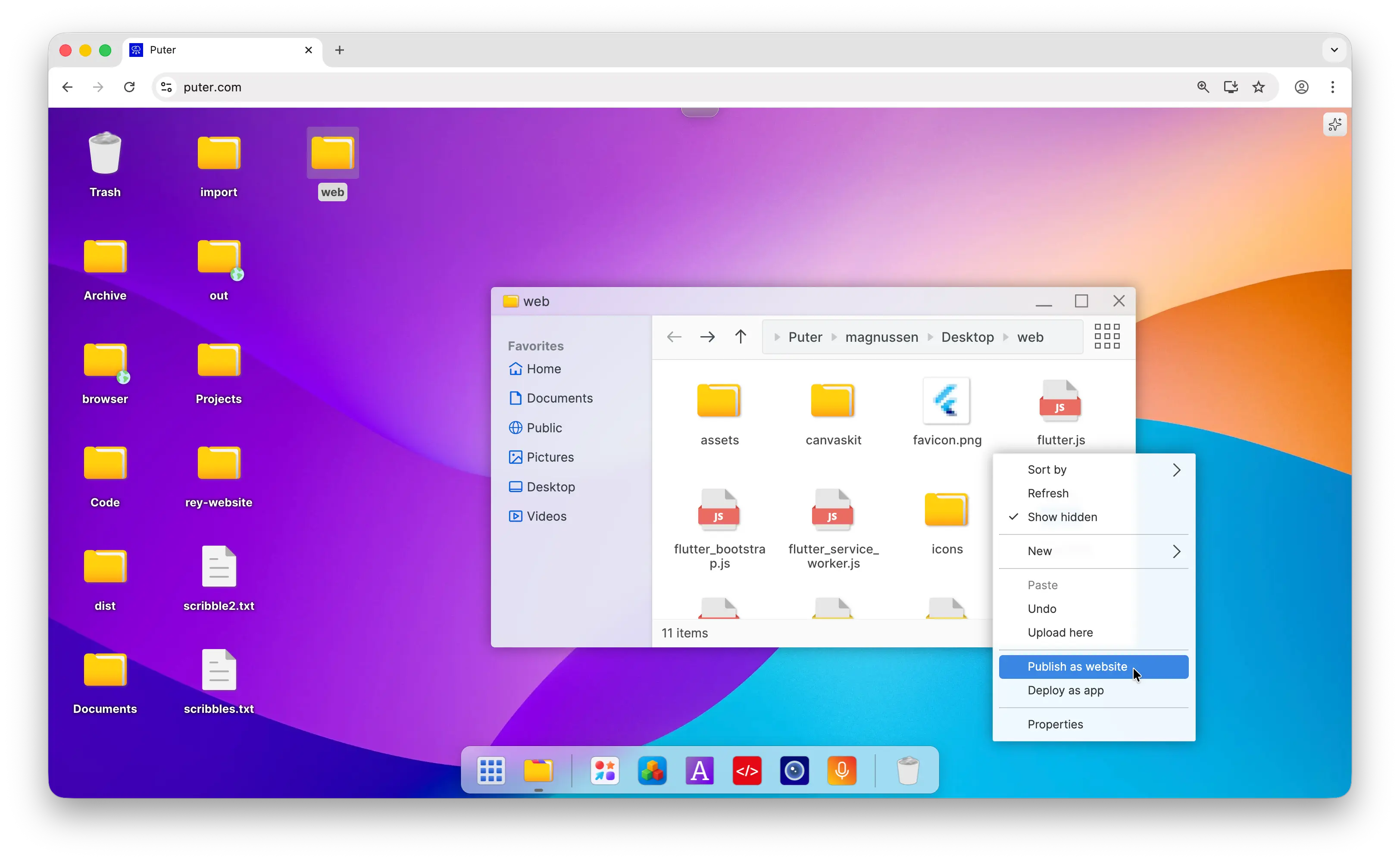 Context Menu: Publish as Website