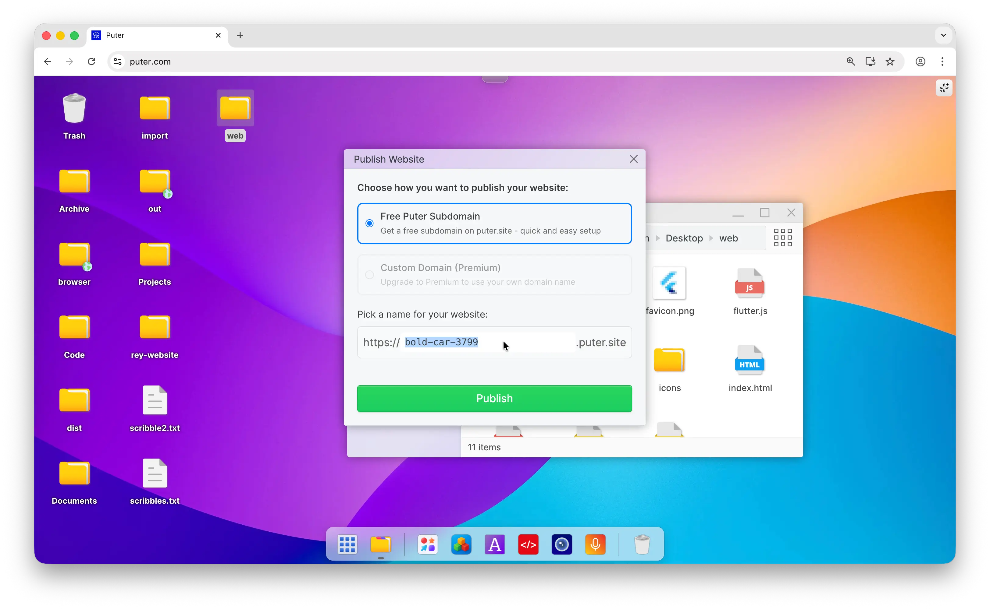Choose free subdomain