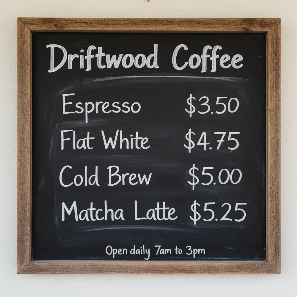 FLUX.2 [dev] output: a photorealistic chalkboard menu with handwritten chalk lettering