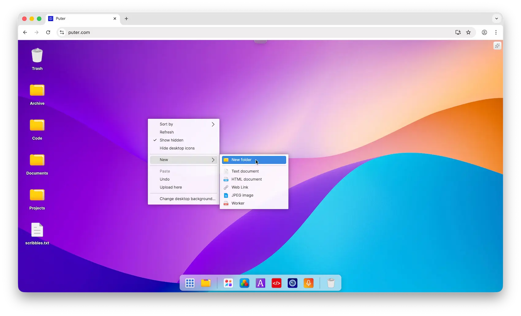 Context Menu: New folder