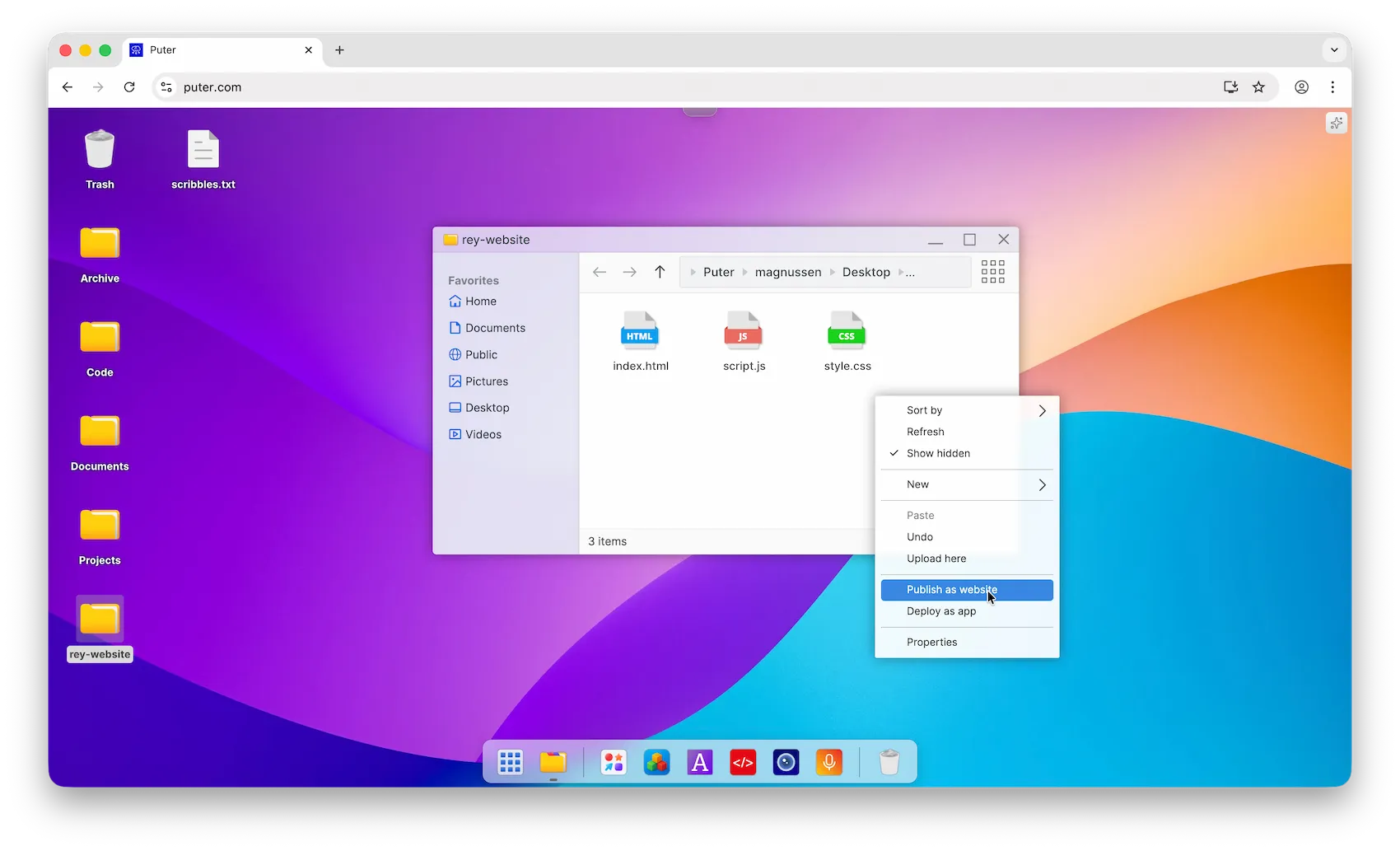 Context Menu: Publish as Website