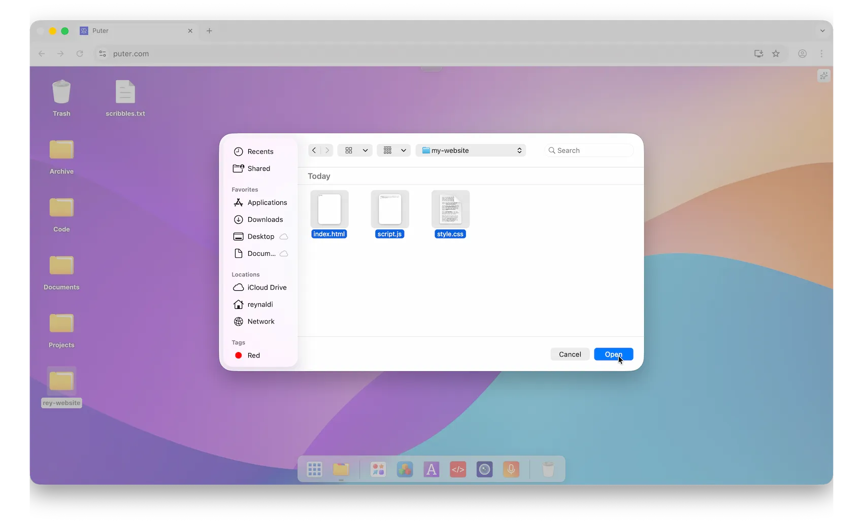 Select website files