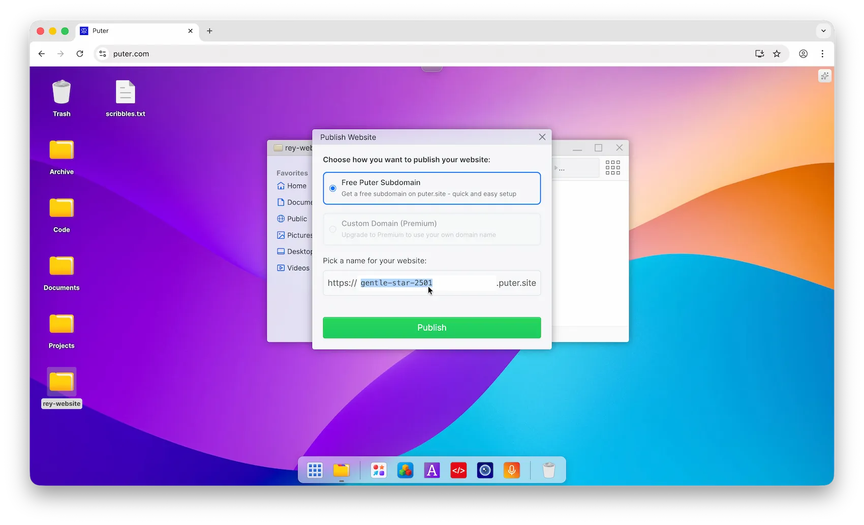 Choose free subdomain
