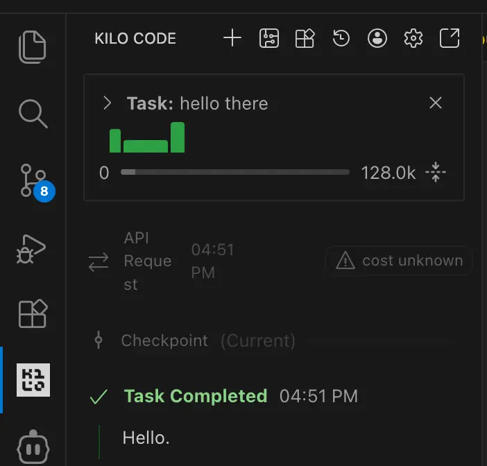Kilo Code chat powered by Puter AI model