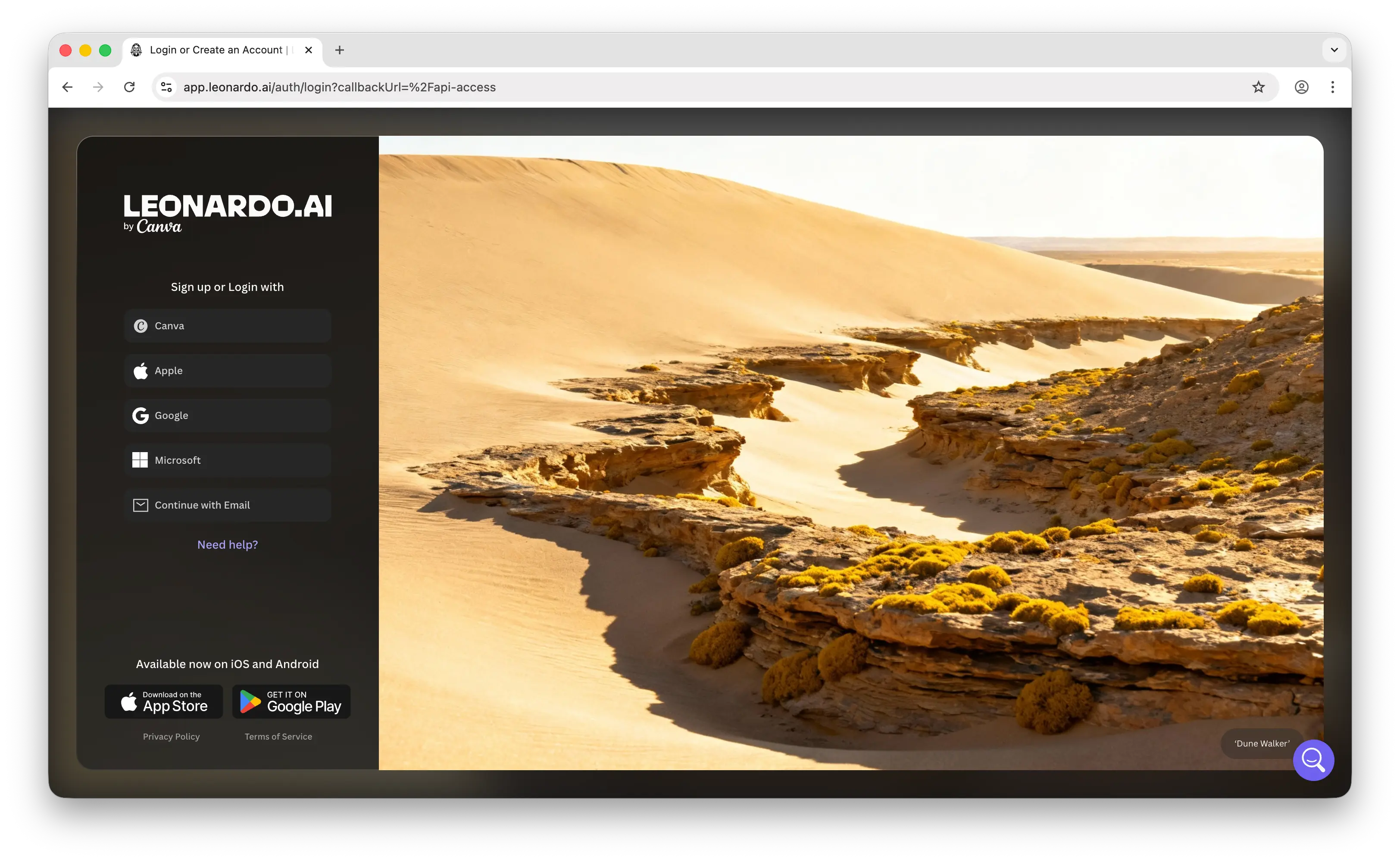 Leonardo.Ai sign-up page