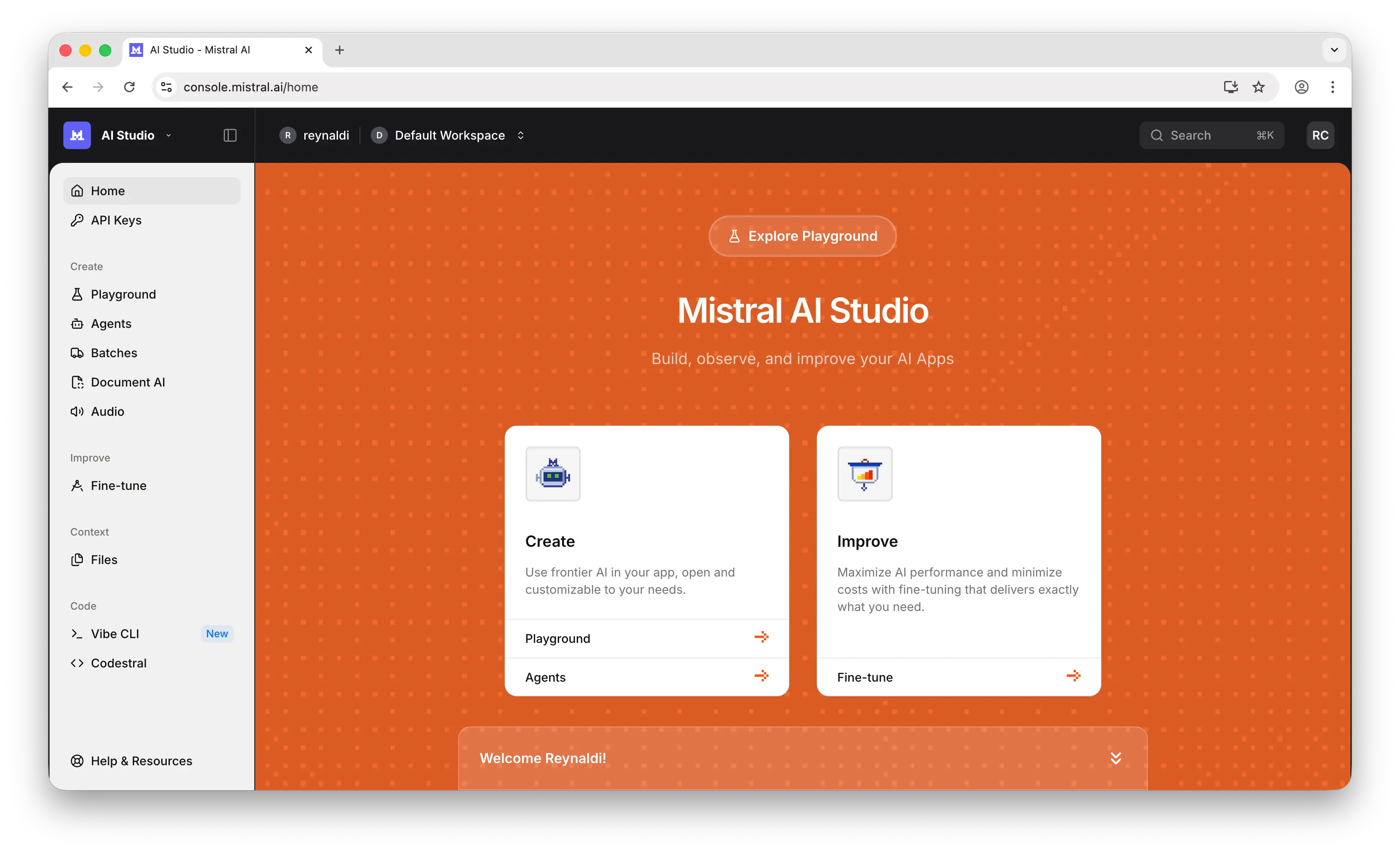 Mistral console dashboard