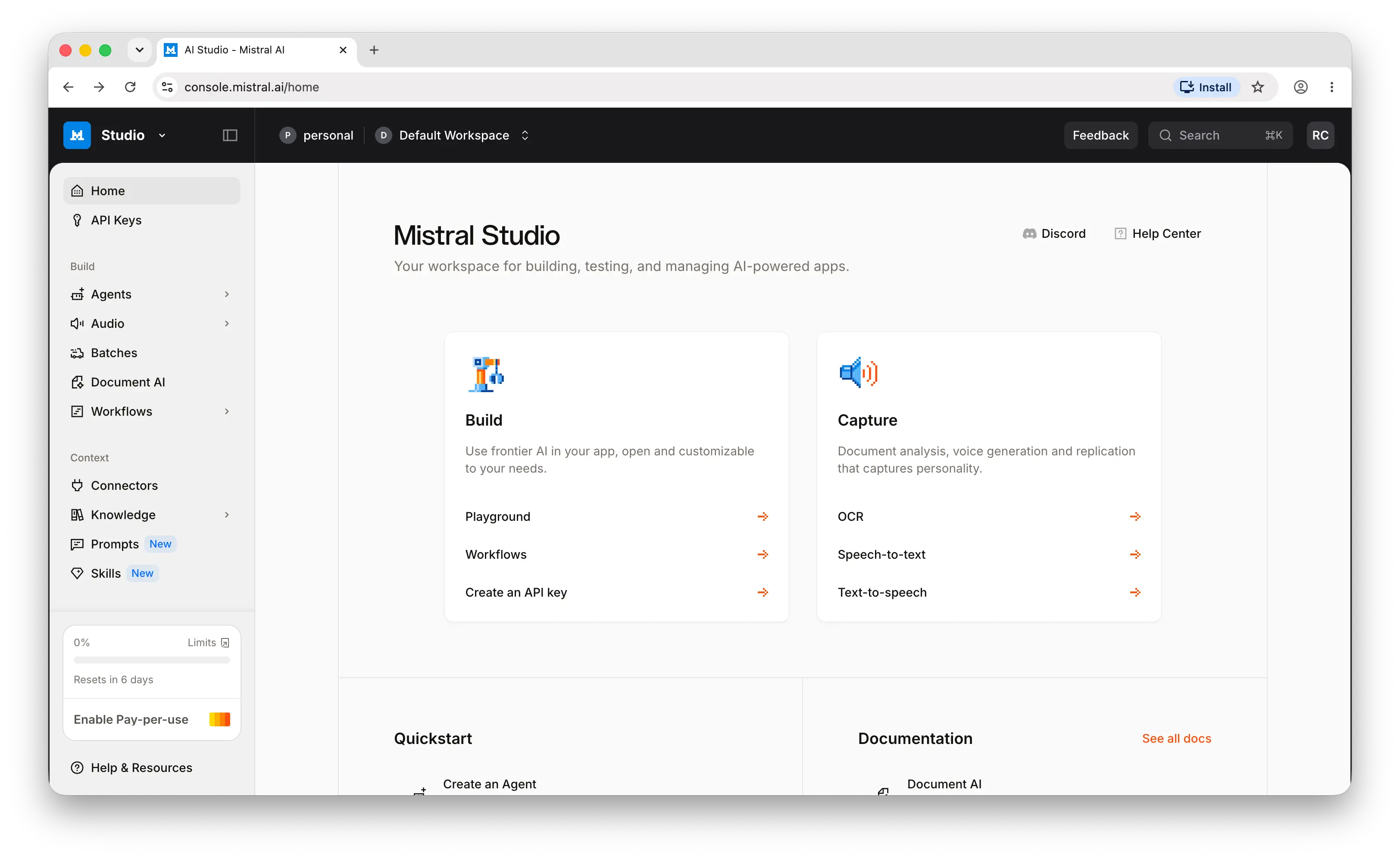 Mistral console dashboard