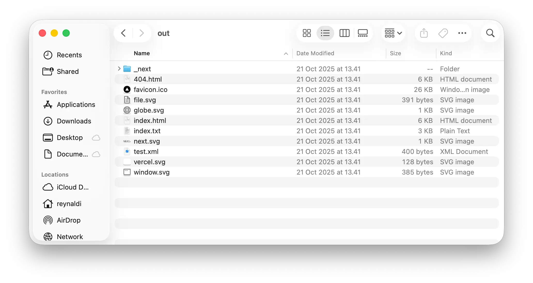 Next.js static output folder