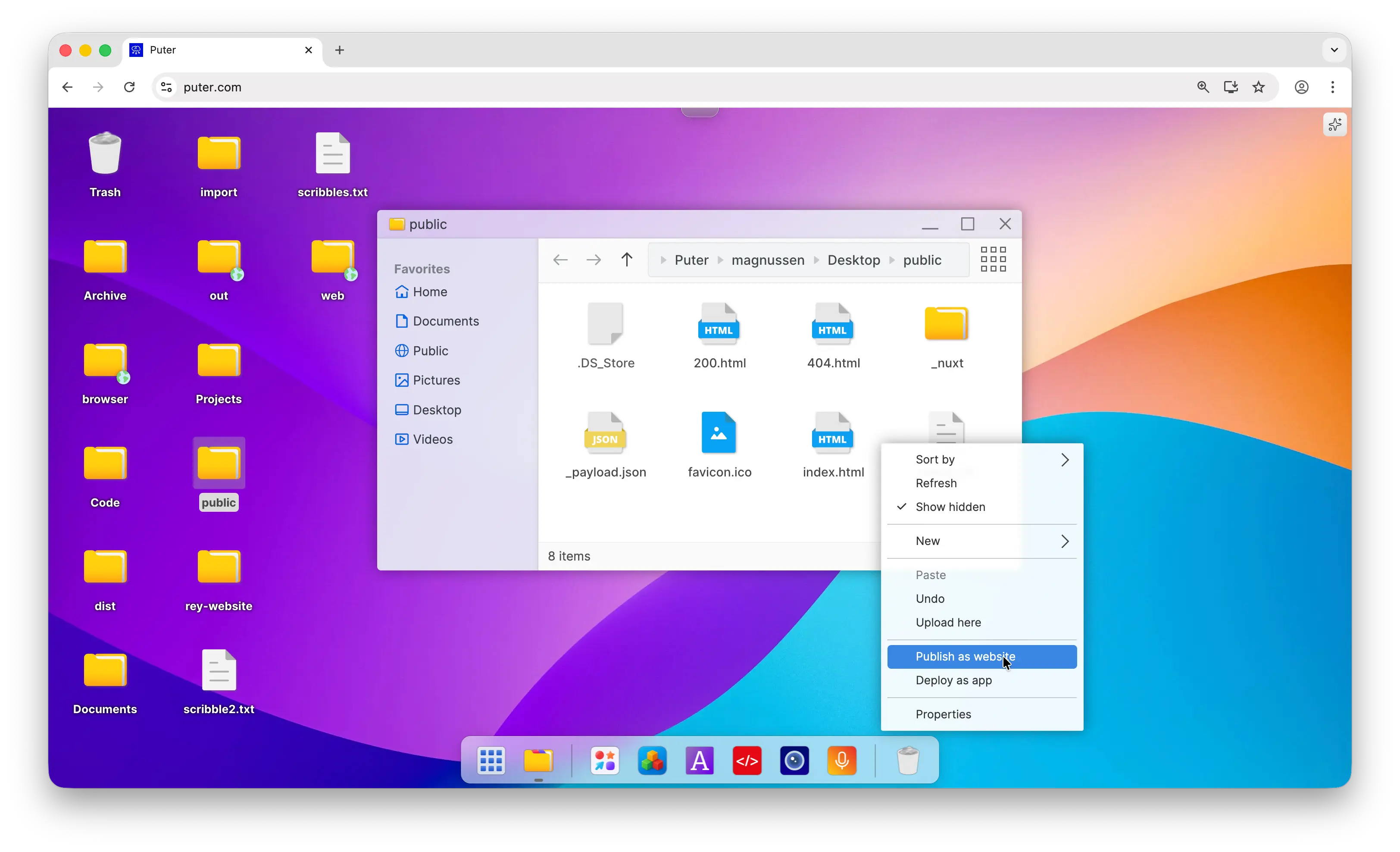 Context Menu: Publish as Website