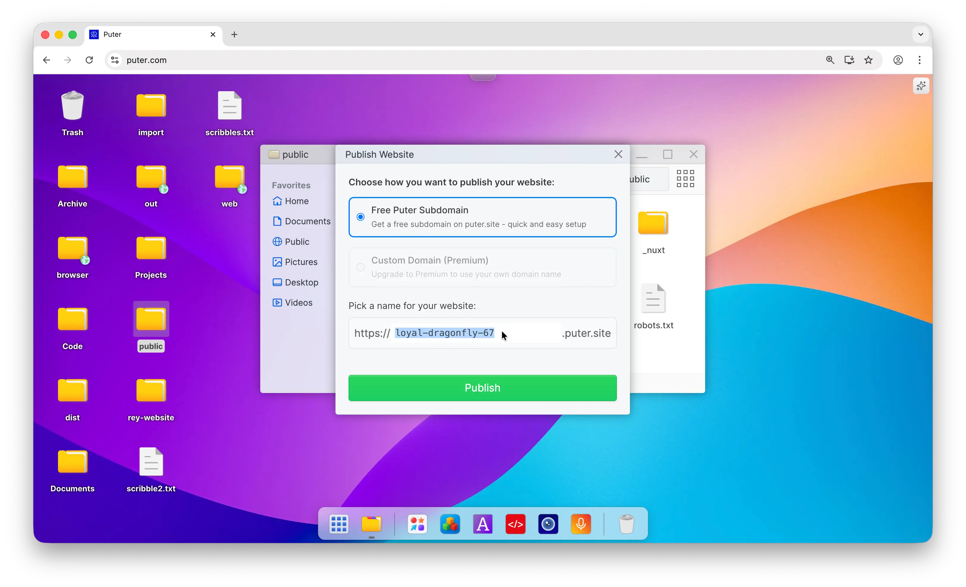 Choose free subdomain