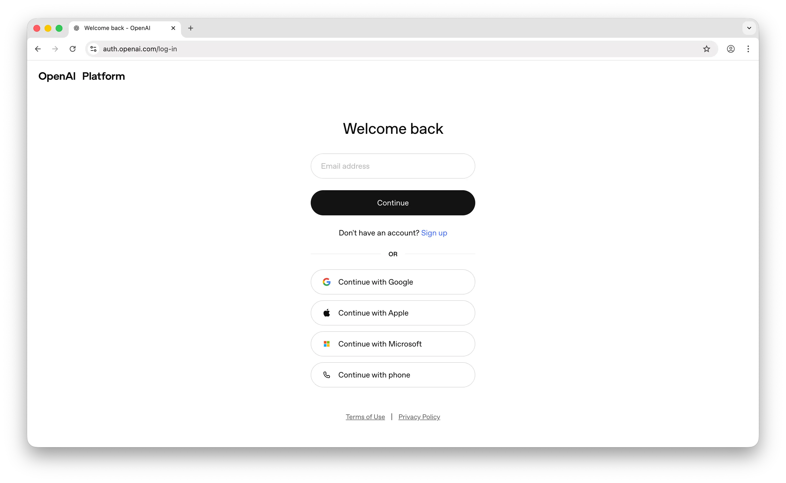 OpenAI platform sign-up page