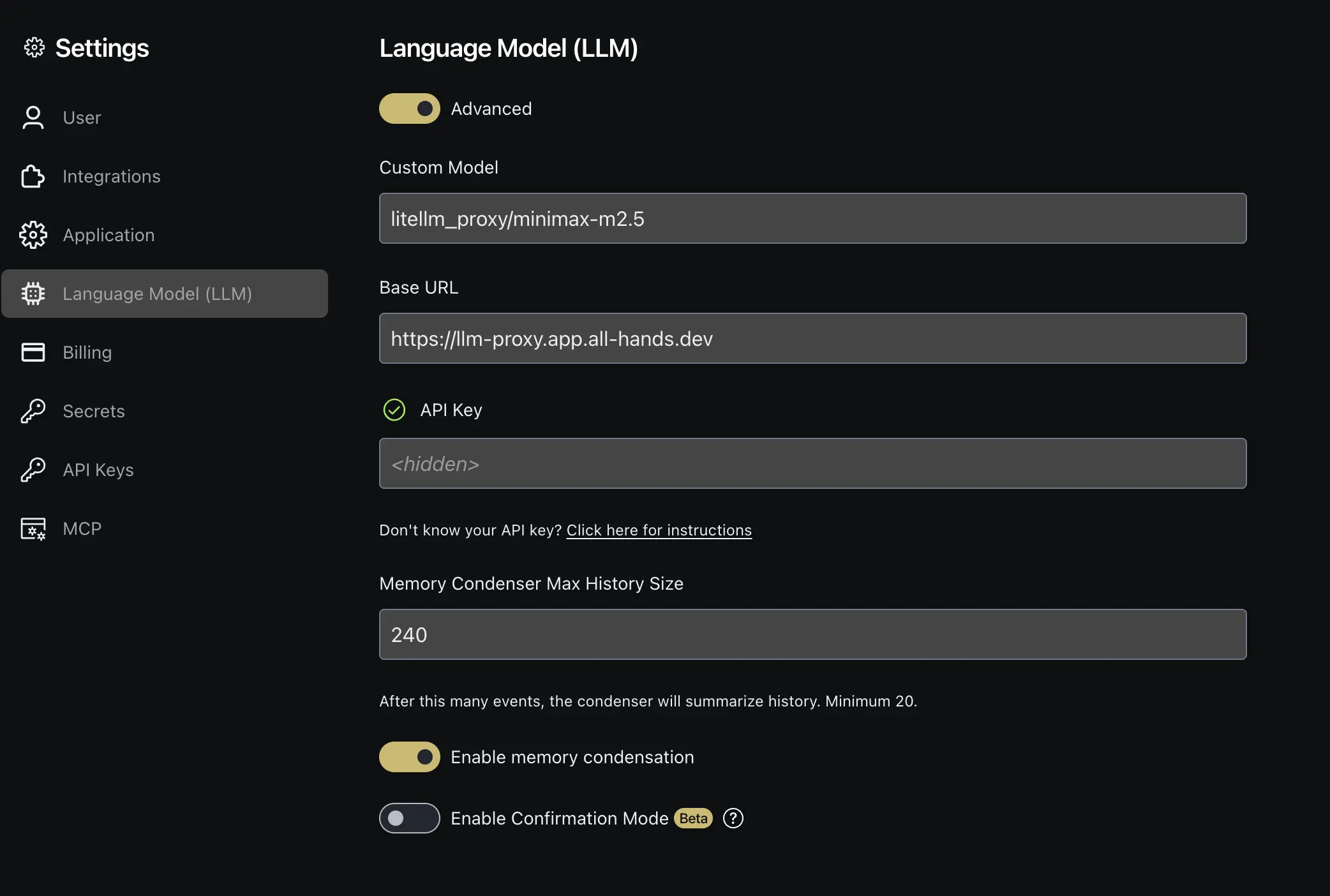 OpenHands default LLM settings