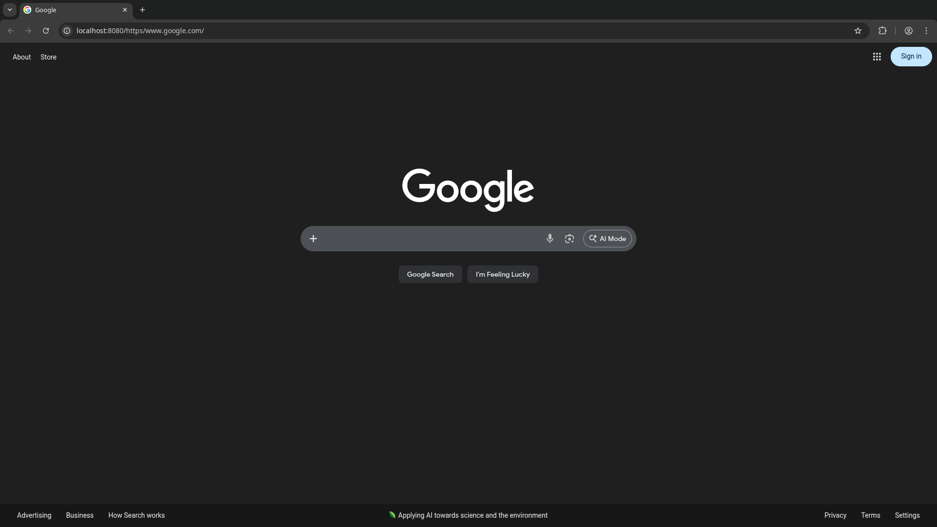 google.com loaded through a proxy we just set up