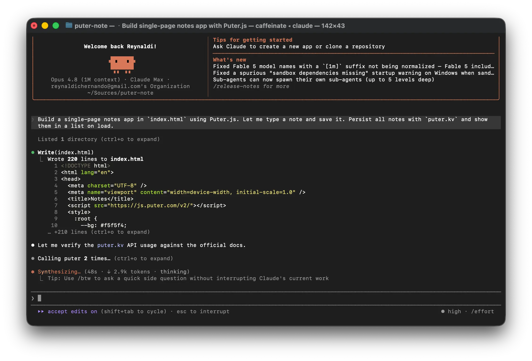Building website with Puter MCP