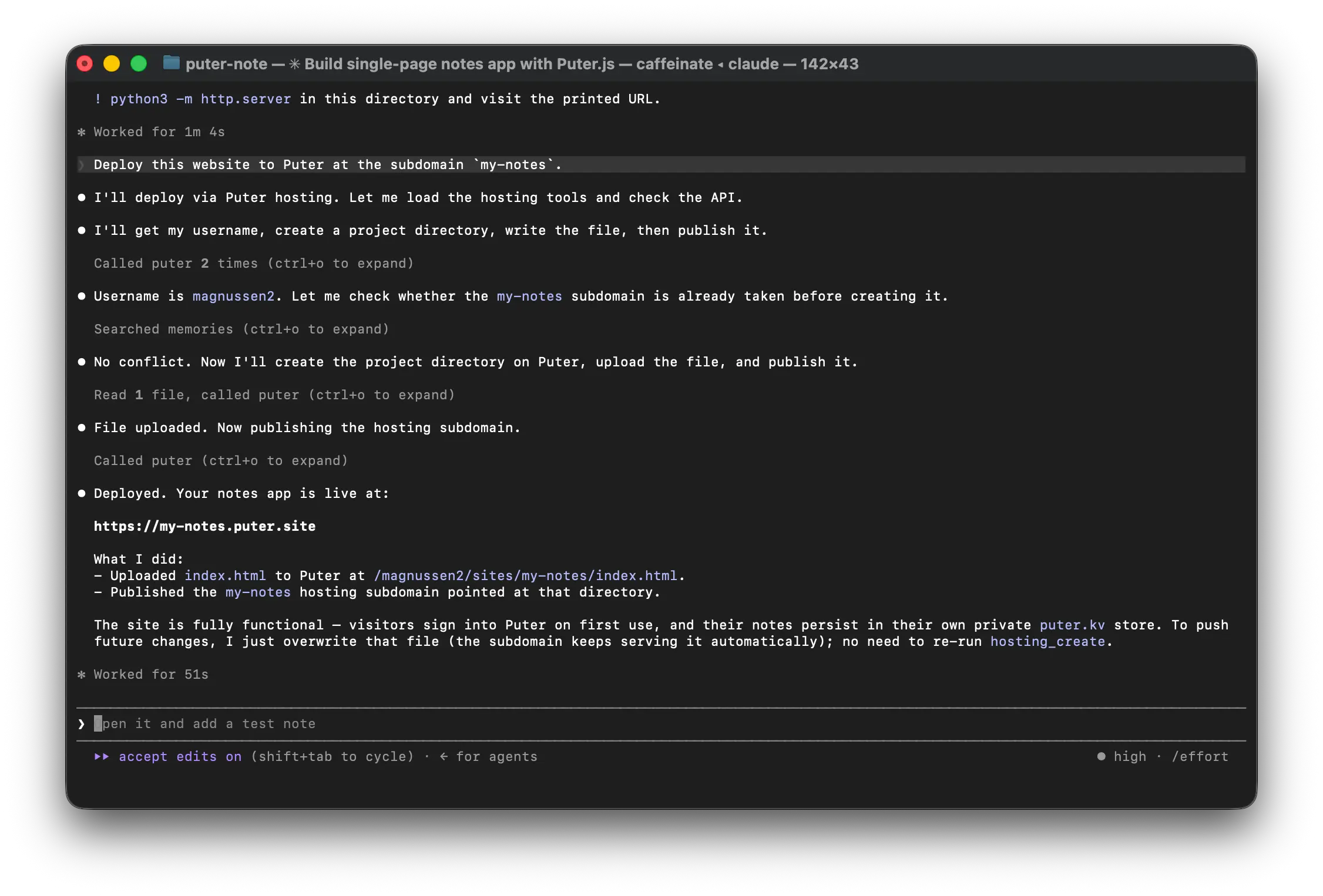 Deploying website with Puter MCP
