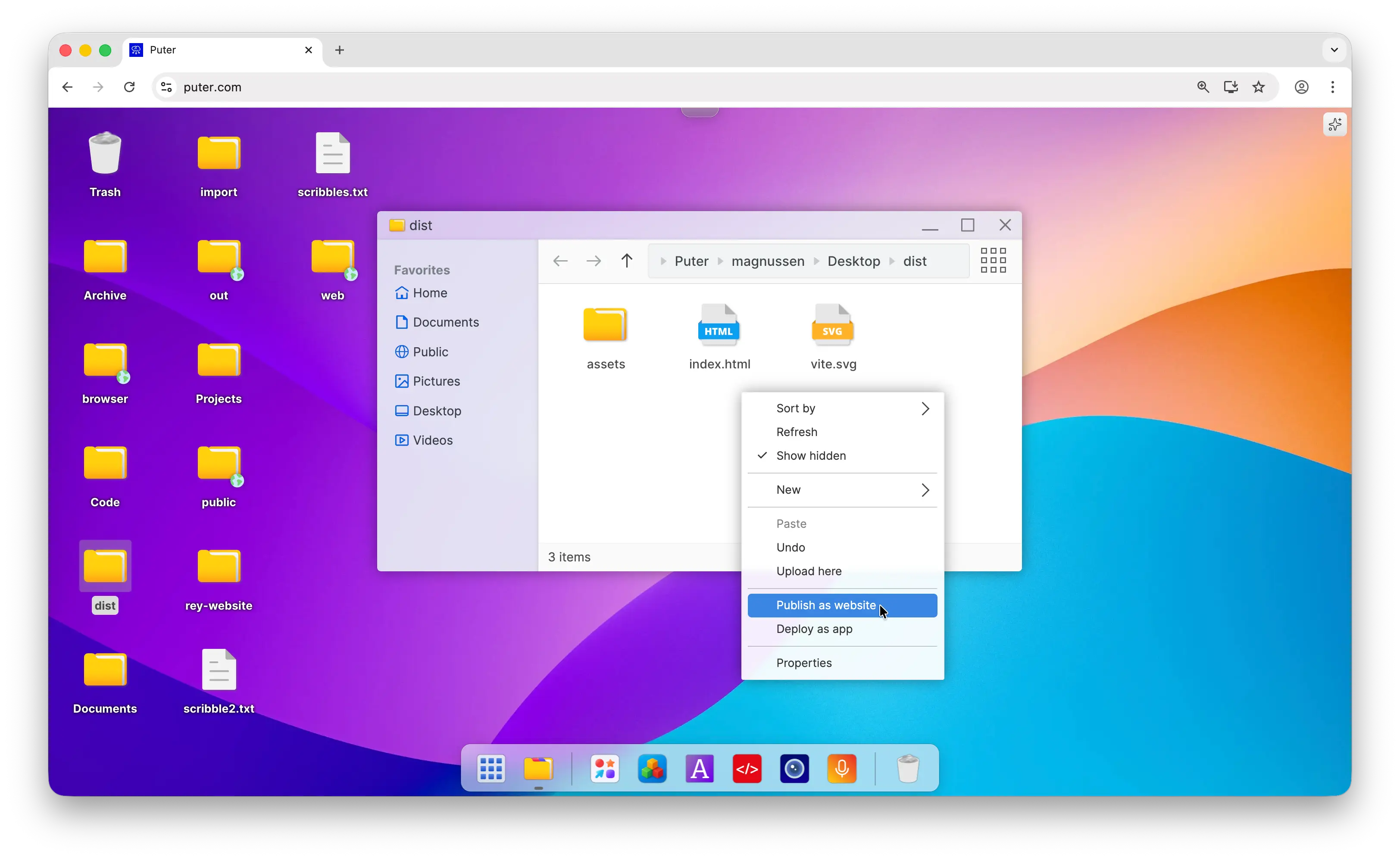 Context Menu: Publish as Website