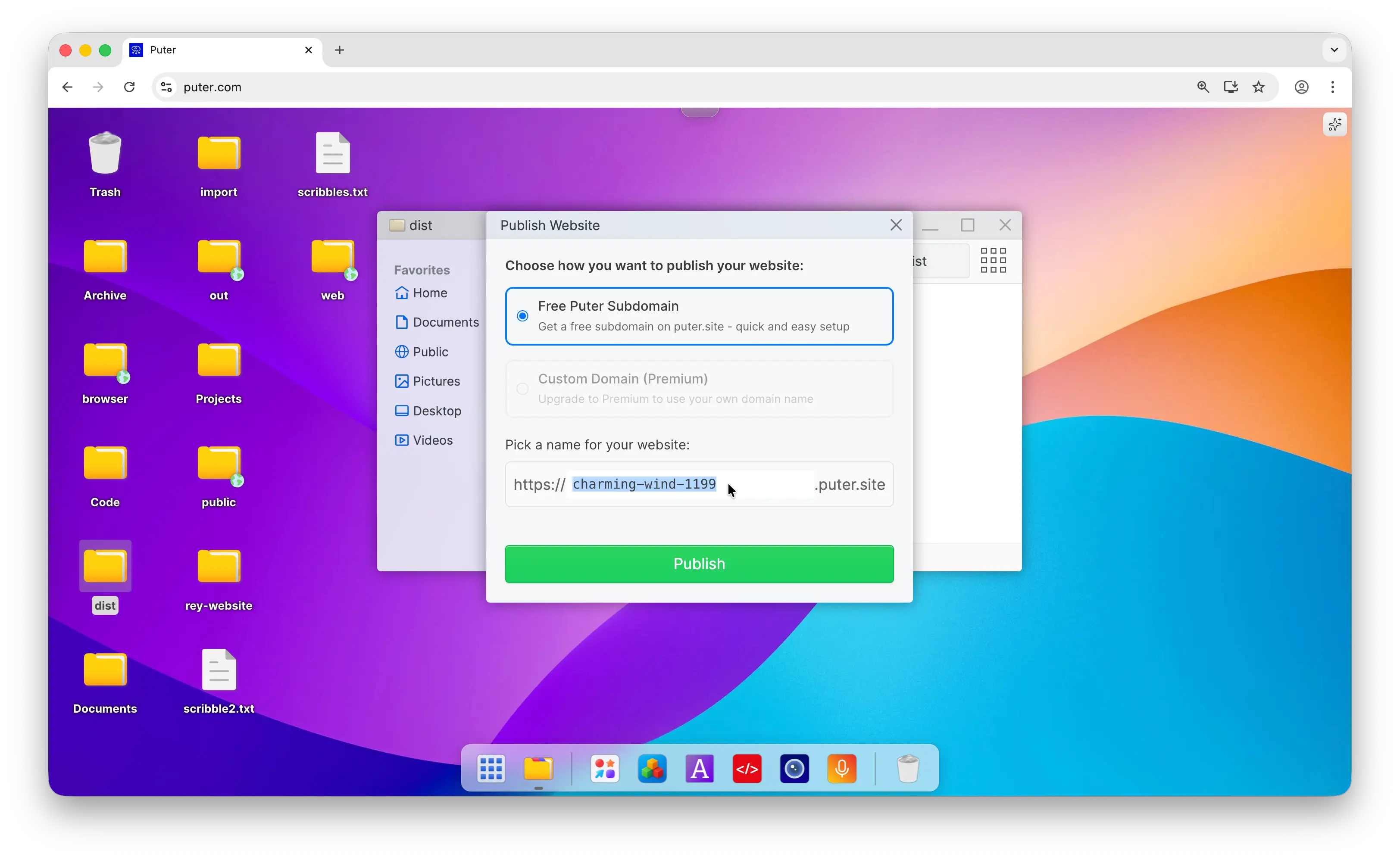 Choose free subdomain