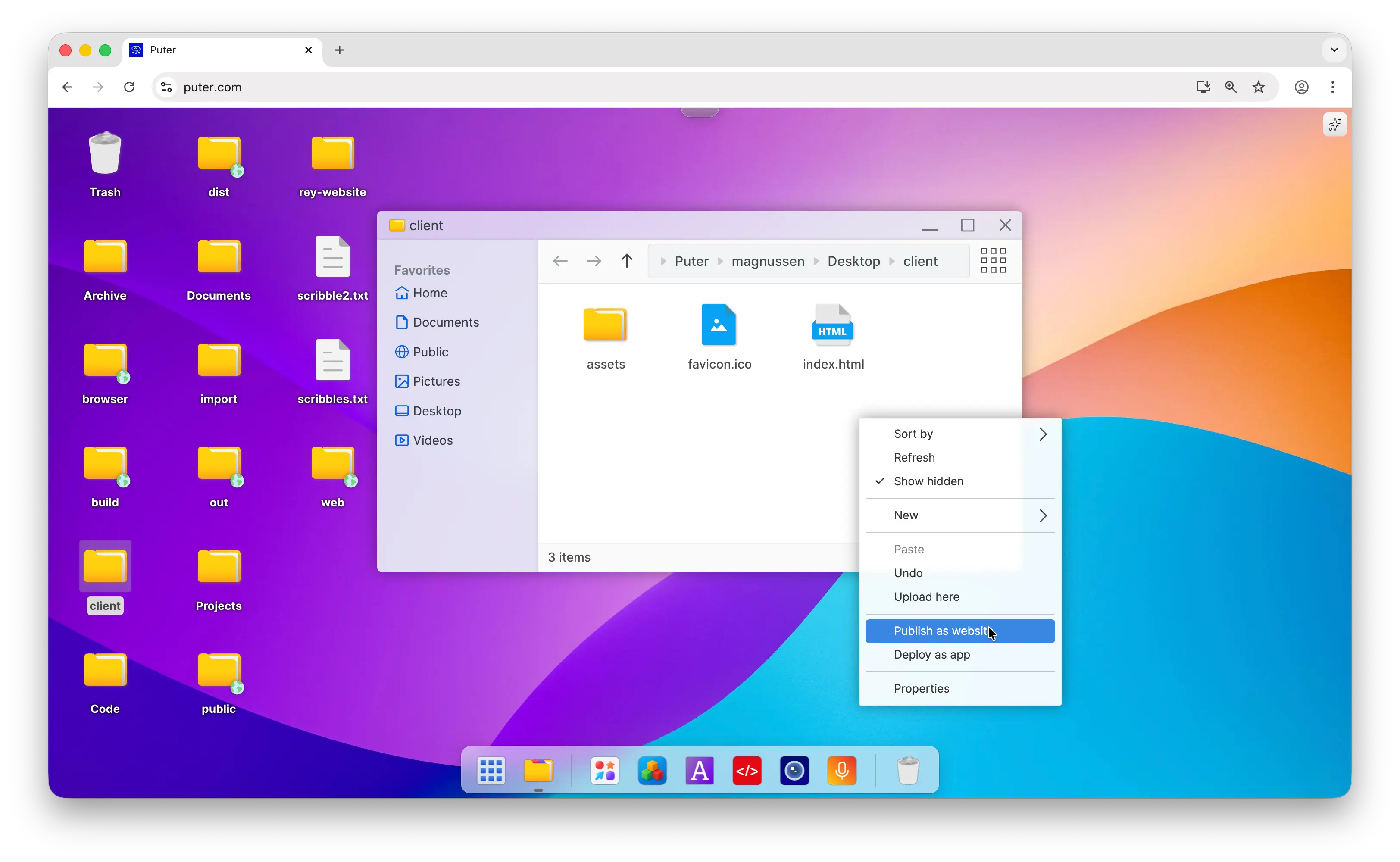 Context Menu: Publish as Website
