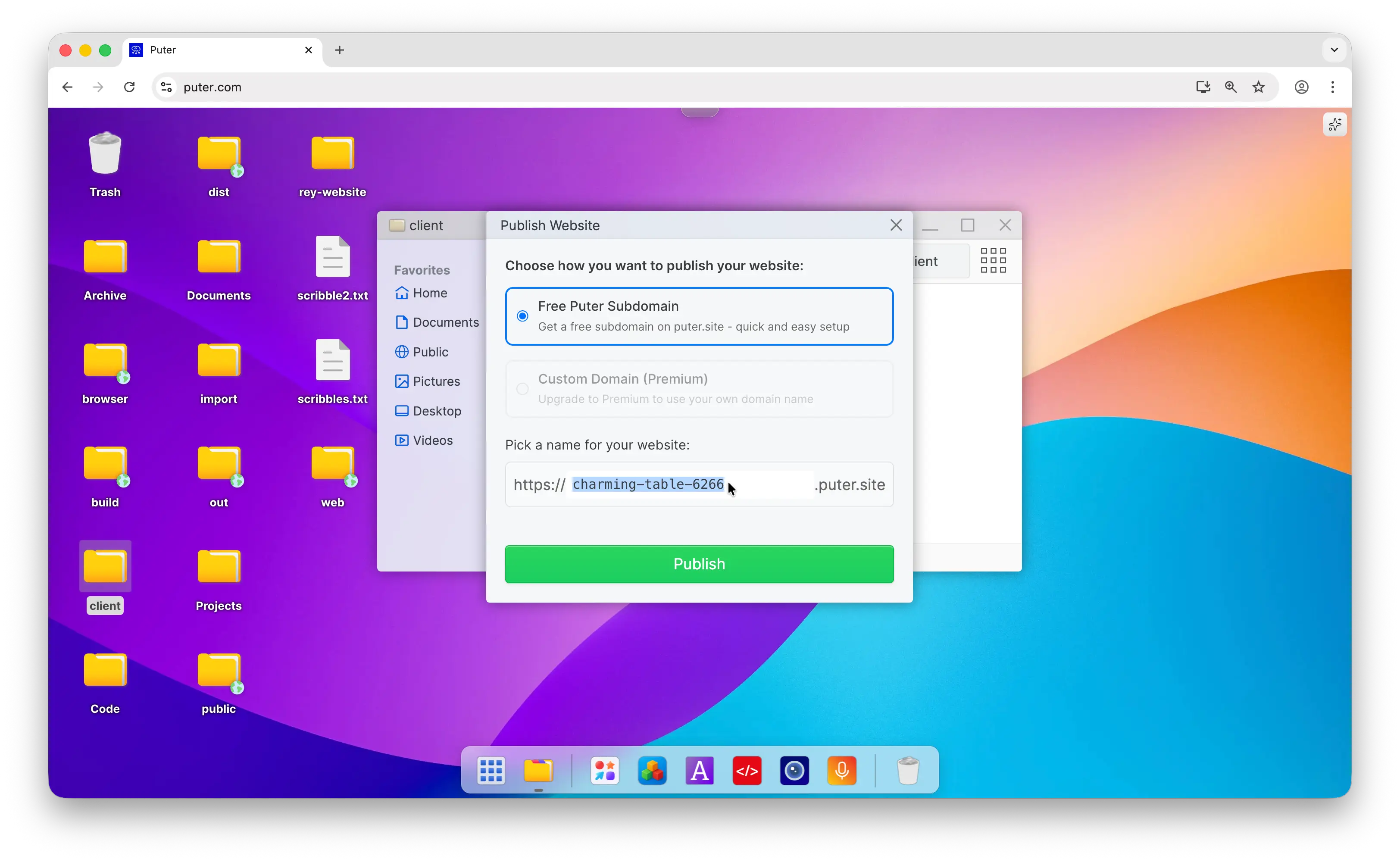 Choose free subdomain