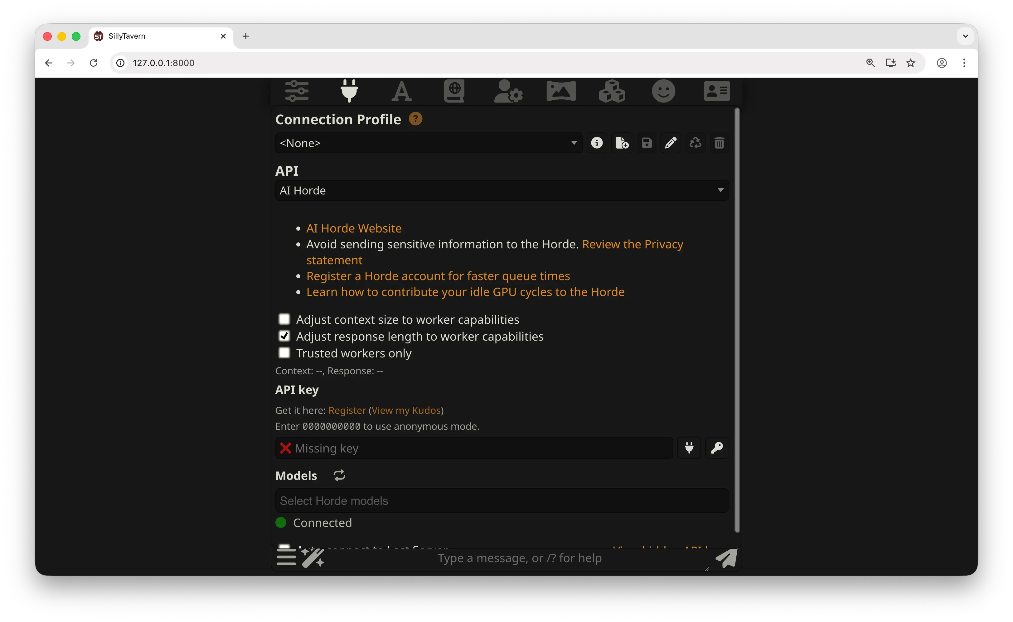 SillyTavern API connections panel