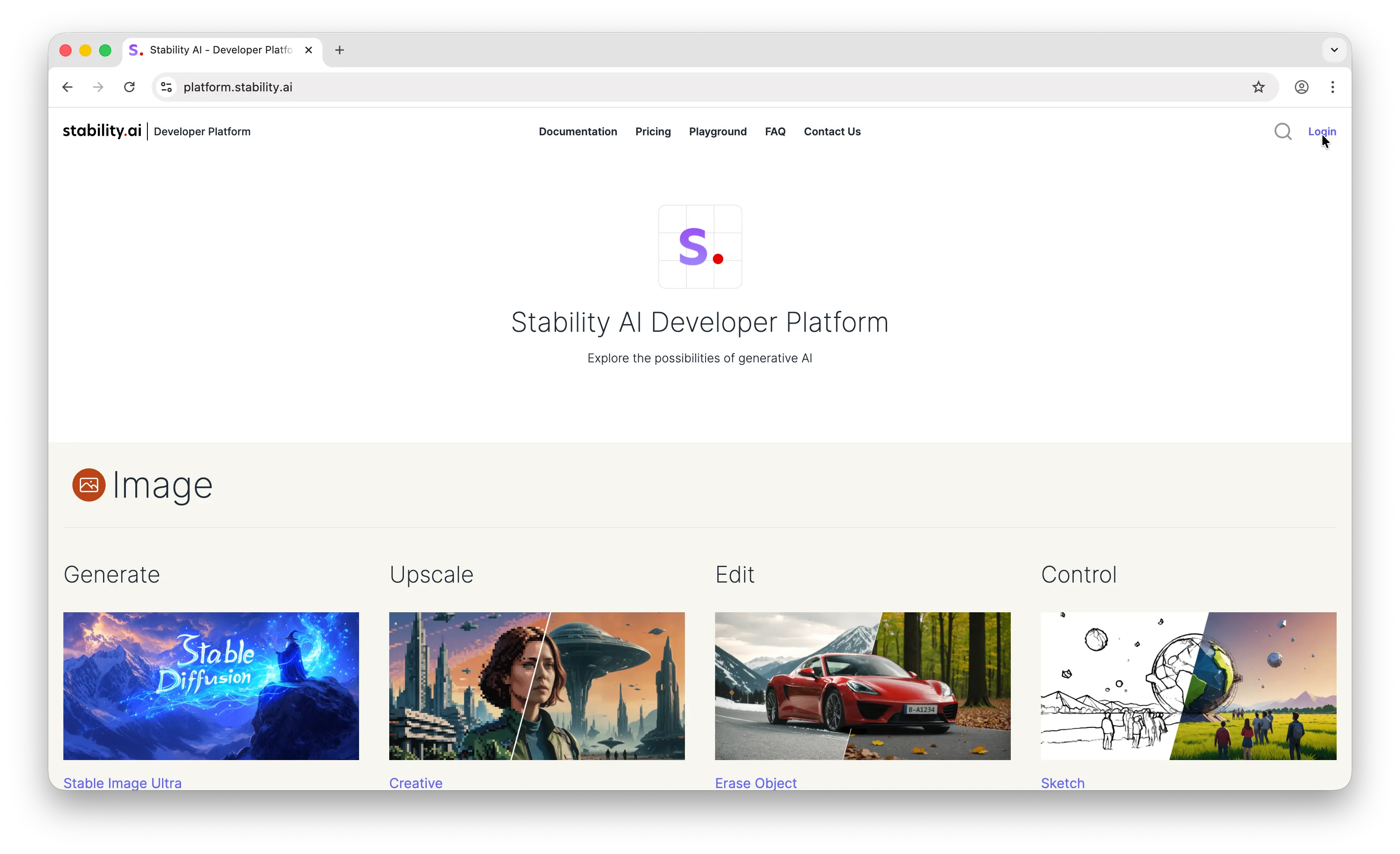 Stability AI platform dashboard