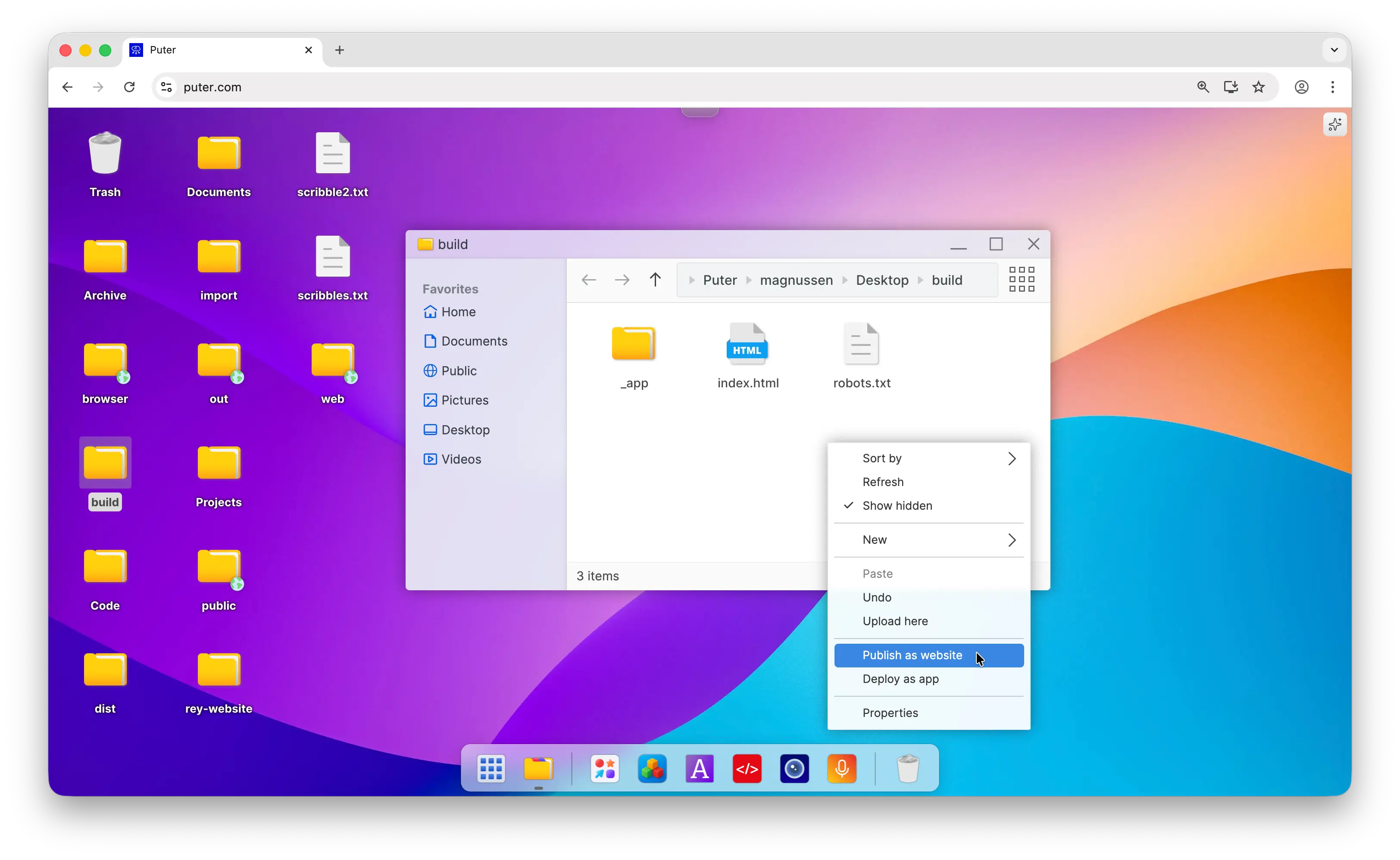 Context Menu: Publish as Website