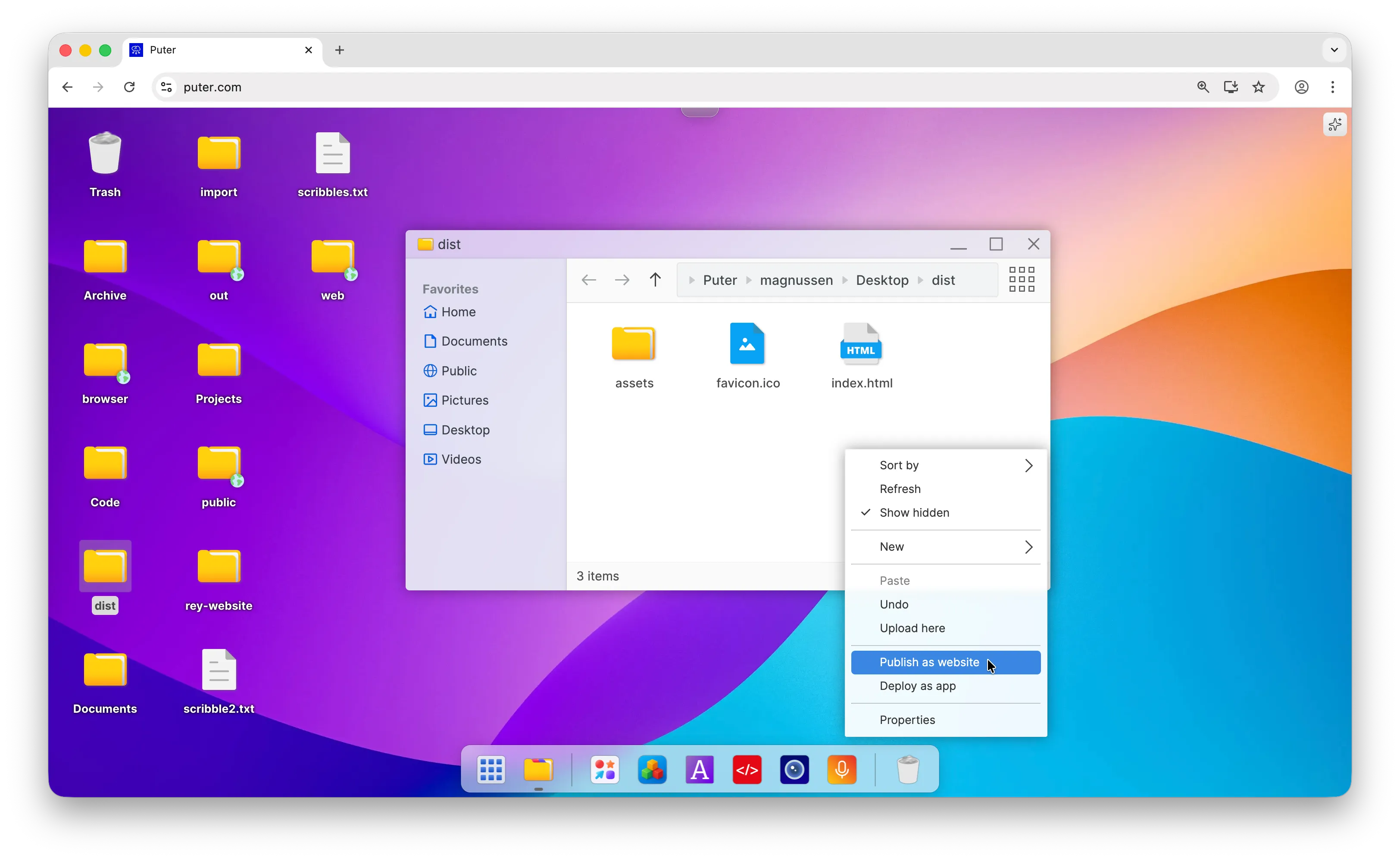 Context Menu: Publish as Website