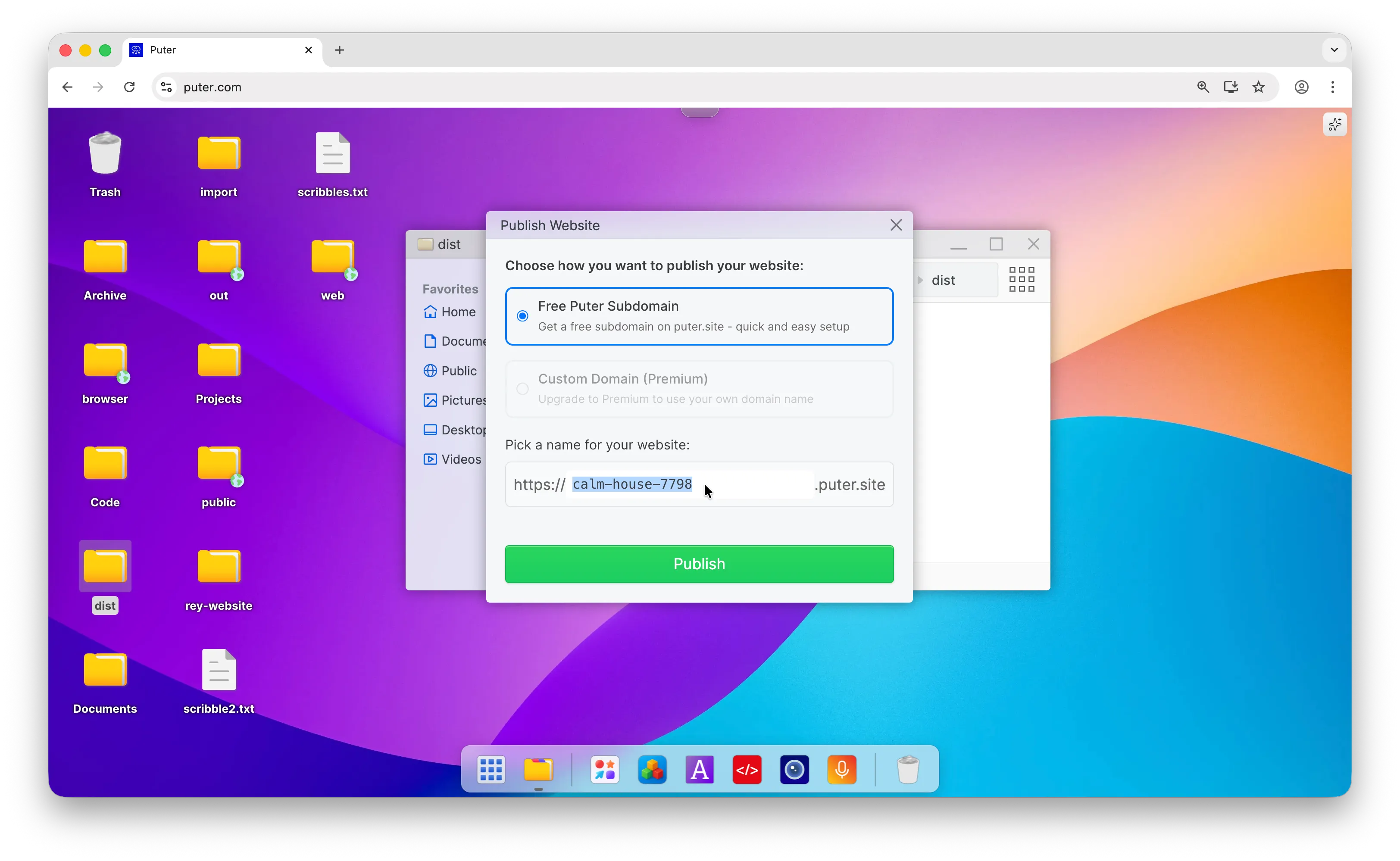 Choose free subdomain