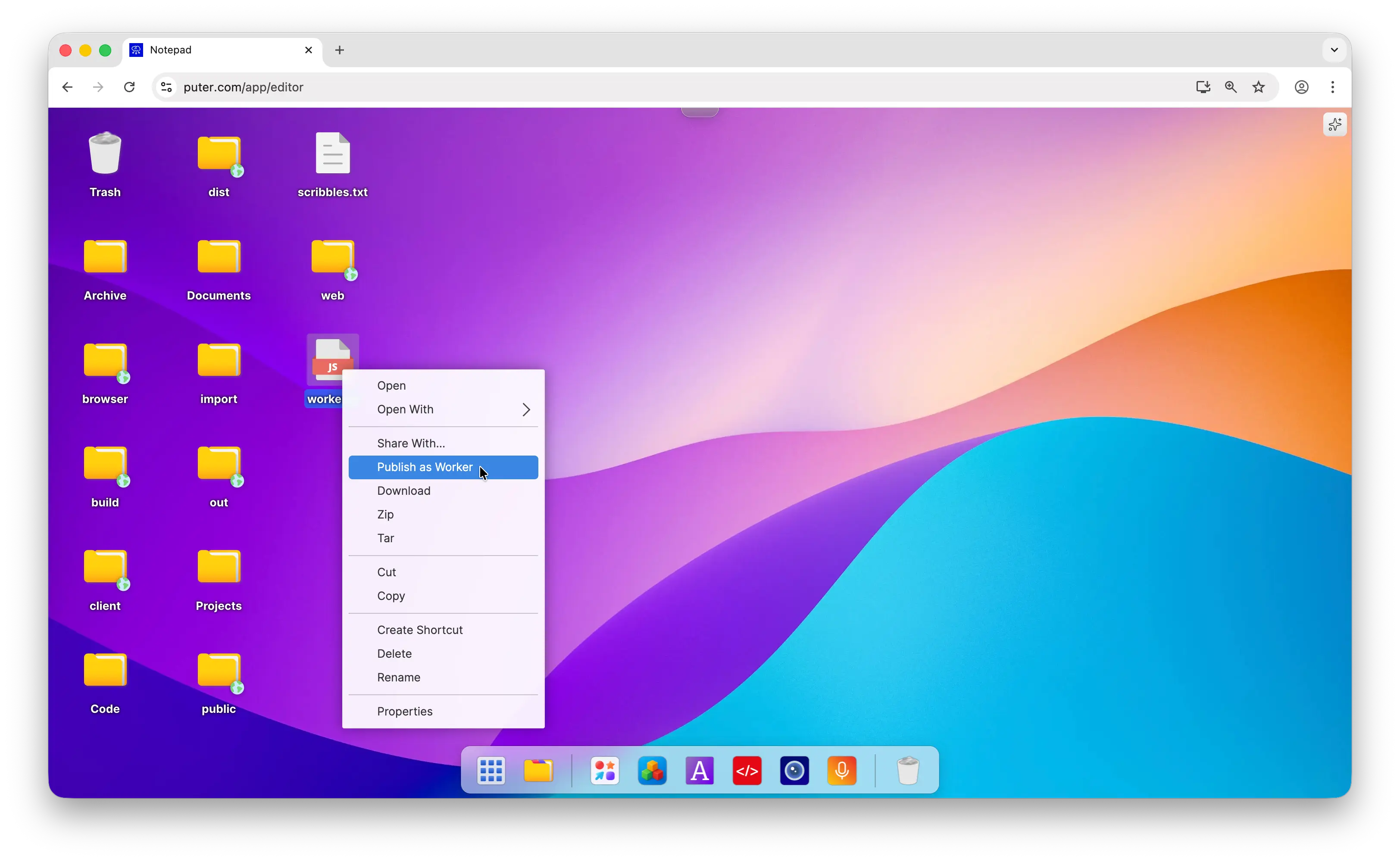 Publish Puter Serverless Workers
